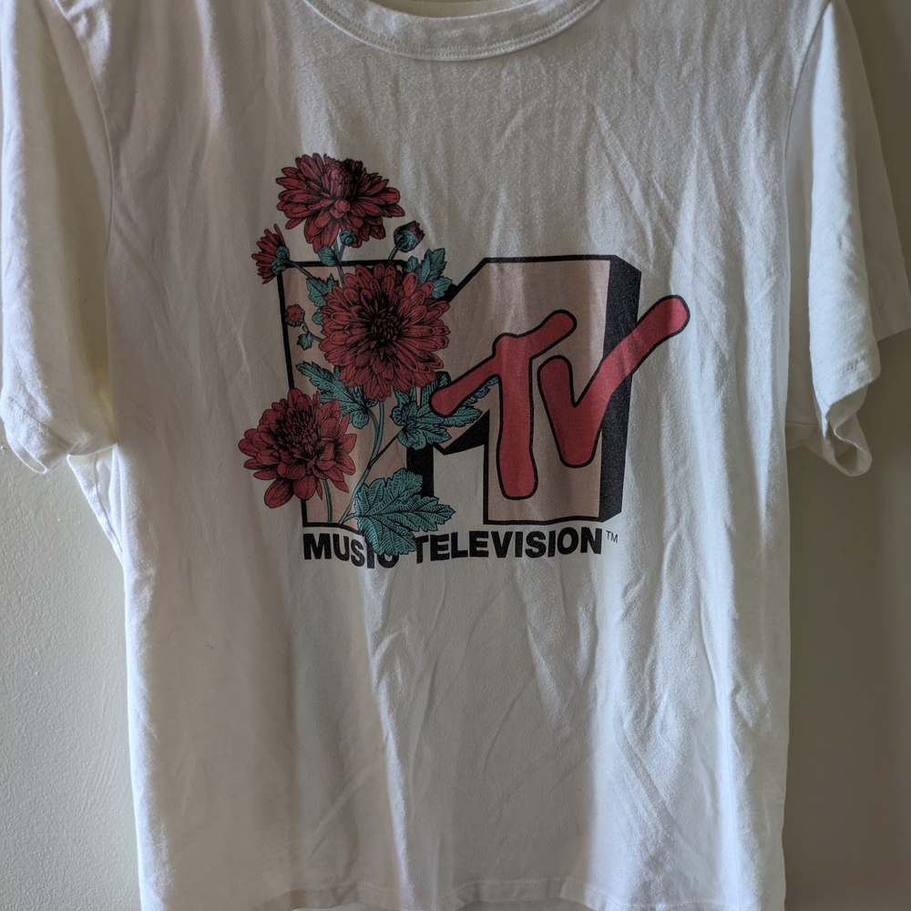 MTV White Tee with Floral Design